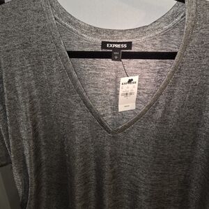 Express Heather Gray V-Neck Short Sleeve Tee